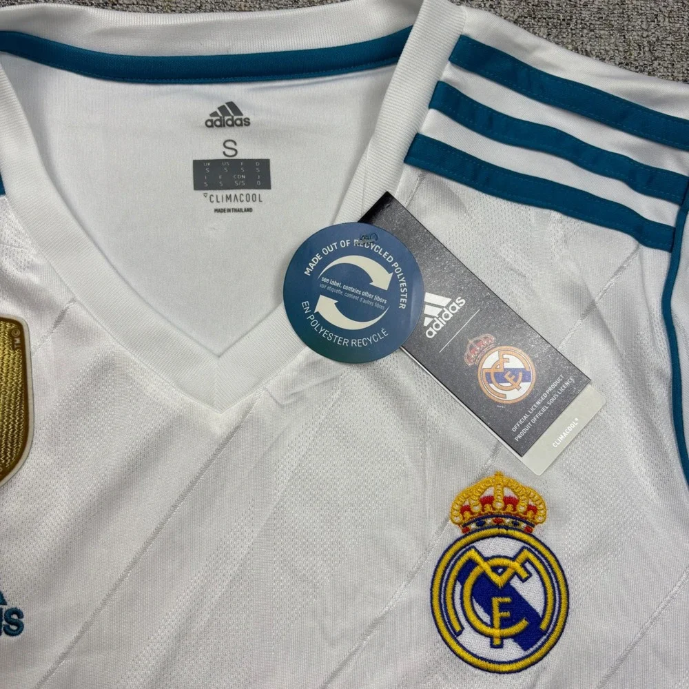 Adidas Real Madrid 2017-18 Home‎ Jersey White Teal FIFA Patch Mens Small NEW